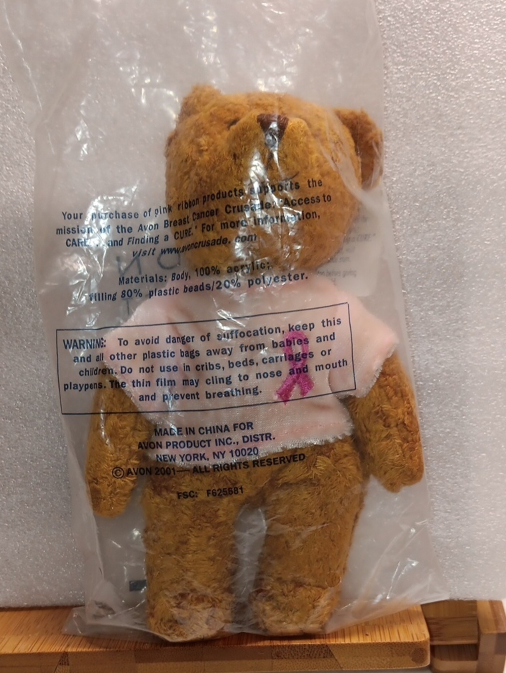 Avon Breast Cancer Crusade Brown Teddy Bear with Pink Shirt With Pink Ribbon